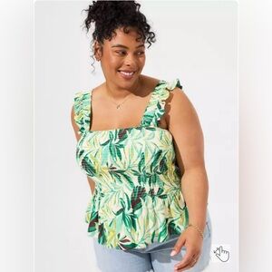 Torrid Peplum Washable Crinkle Gauze Smocked Tank Top
